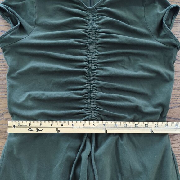 eShakti cap sleeve Ruched drawstring‎ Cotton Jersey dark olive green dress 14 - Picture 14 of 16